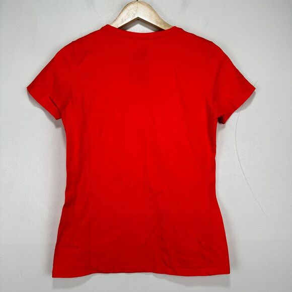 Nike T Shirt Women Medium Slim Fit Cotton Red‎ White Just Do It Graphic Print - Picture 4 of 7